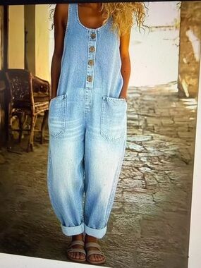 Light Blue Denim Overalls - Casual Women Jeans Jumpsuit - NWT- Size M